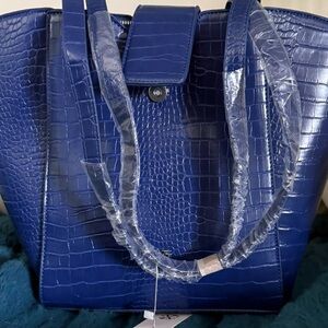 Elegant Christian LaCroix Blue Crocodile-Embossed Tote Bag